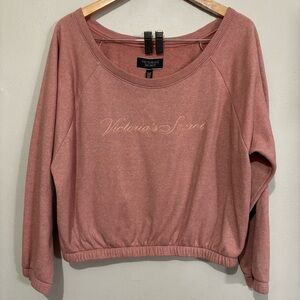 Victoria's Secret Pink Embroidered Cropped Pullover Sweatshirt Size Lg